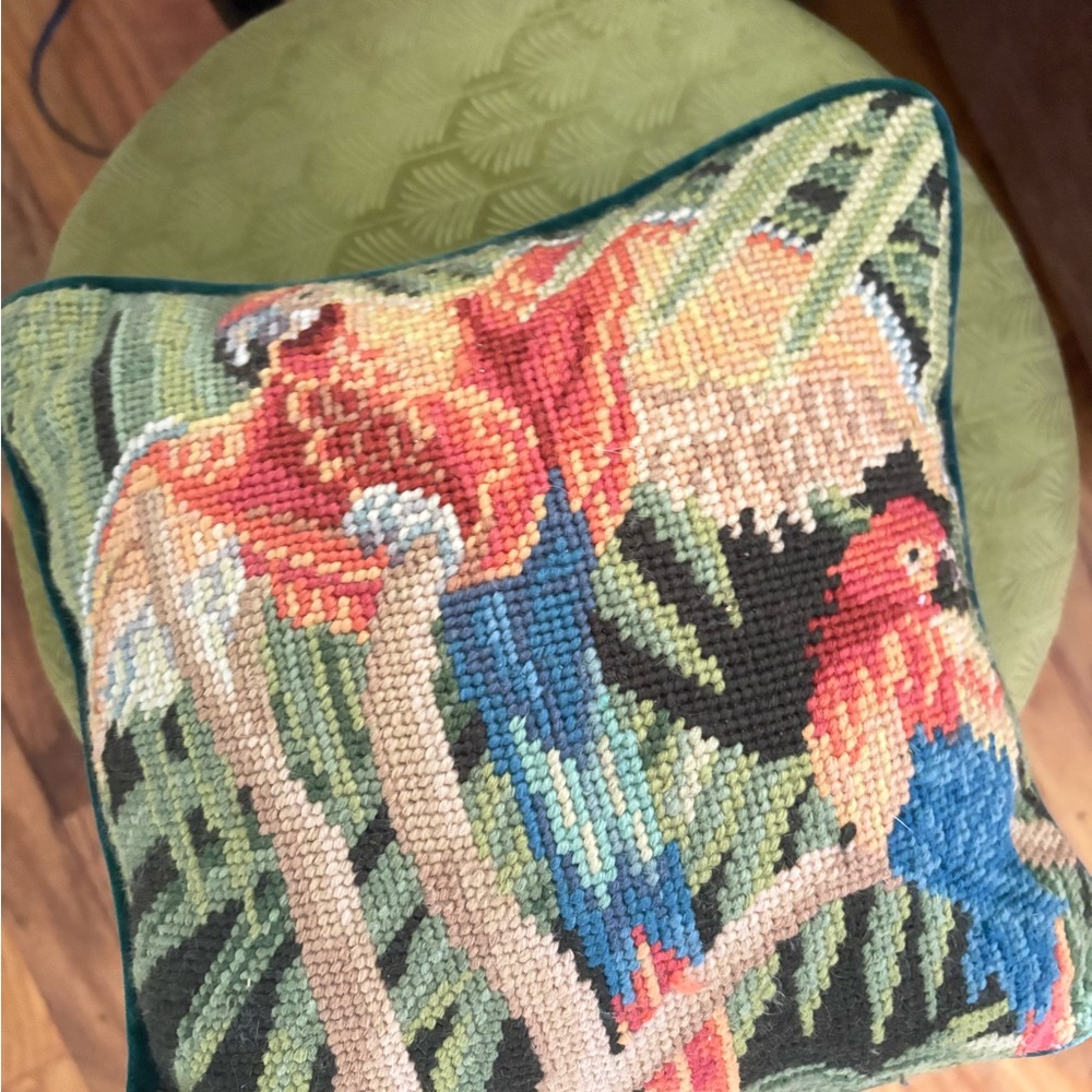 Waverly accent Pillow| green tapestry needlepoint size 8 by 8#homedecor#office - Picture 3 of 4